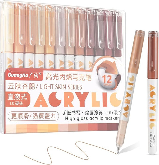 kander Direct High Gloss Acrylic Marker, 12 Colors Acrylic Paint Pens with Bullet Tip, Nicety Fine Tip Gel Pens for Teenagers, Multi-Purpose Art Supplies for Rock Painting, Crafts, DIY
