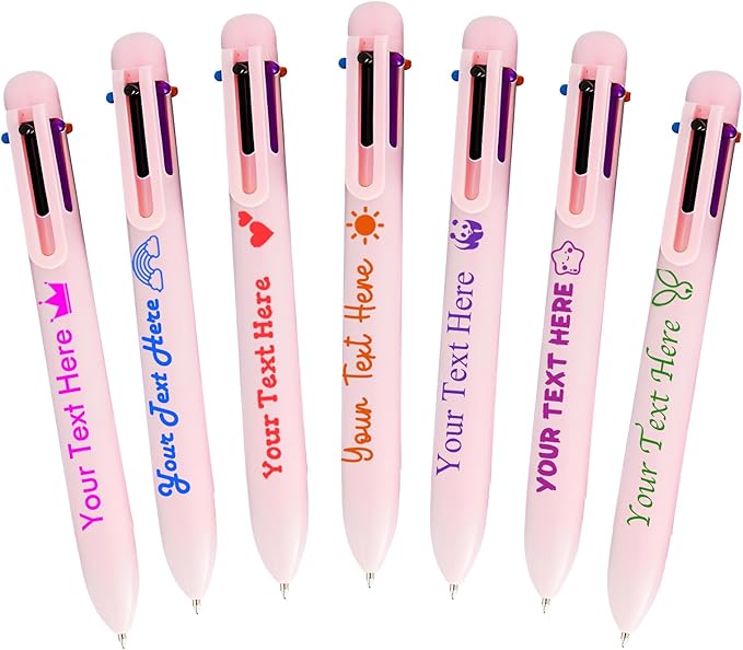 Personalized Multicolor Ballpoint Pen Bulk Custom 6-In-1 Pens with Name Logo Customized Color Pen Boys Girls Teacher Business Gift Pink_14PC