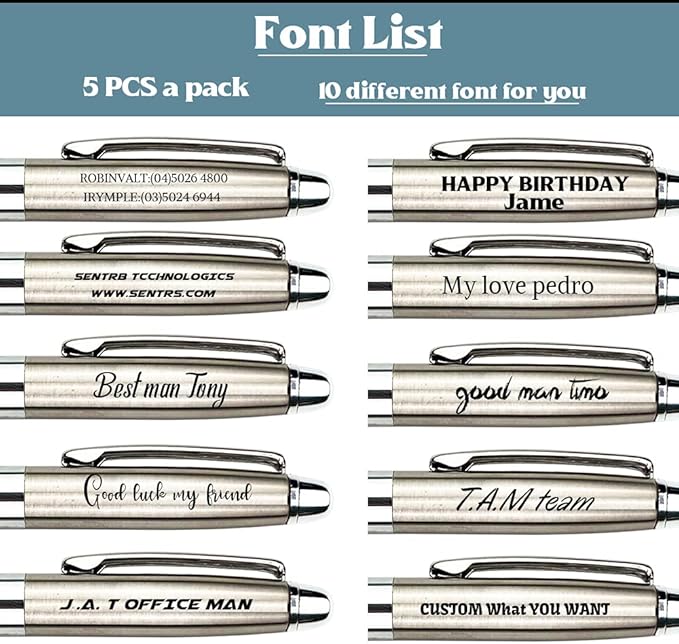 Ancolo Personalized Executive Business Pens - Medium Point Black Ink with 10 Extra Refills Custom with Your Name or Message, Gift for Students/Teacher/Manager/Lawyer/Professor 5PCS/Pack