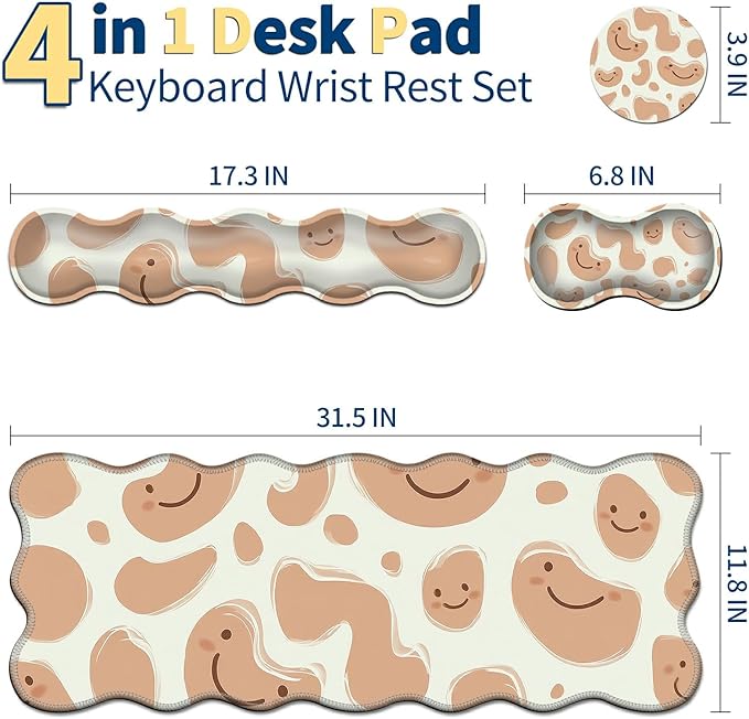 4-Piece XXL Gaming Mouse Pad Set (31.5"x11.8") with Keyboard Wrist Rest,Mouse Wrist Support & Coaster,Ergonomic Non-Slip Desk Mat for Office & Home,Abstract Geometrical