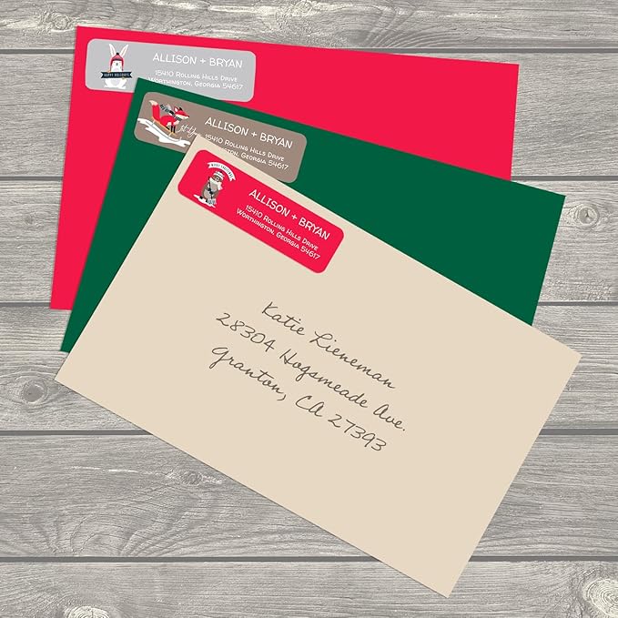 Woodland Holiday Animals Rolled Address Labels / 250 Personalized Return Address Labels/Designer Address Stickers in Elegant Plastic Dispenser