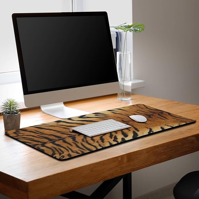Large Mouse Pad Yellow Desk Pads Gaming Mouse Pads Keyboard Pads Extra Large Gaming Mouse Pad Non-Slip Rubber Base 35.4" X 15.7" for Game Office, Panthera Tigris Corbett Skin Pelt