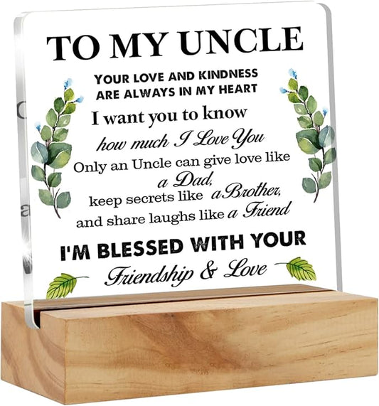 Meaningful Uncle Gift Acrylic Desk Plaque Sign with Wood Stand - Home Office Keepsake