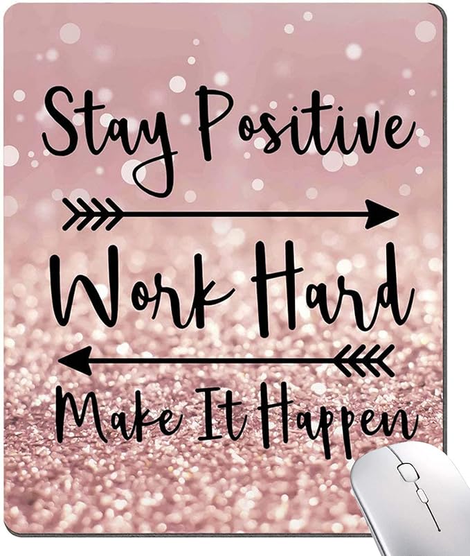 Mouse Pad, Inspirational Quote Premium-Textured Mouse Mat, Non-Slip Rubber Base Mousepad for Laptop, Computer & PC,9.5×7.9 in, Stay Positive Work Hard and Make It Happen Motivational