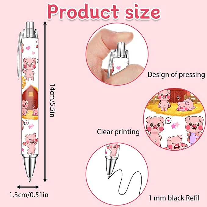 Idealmuzik Pink Pig Pens Set – Cute Piggy Gel Pens for Kids, Teens, and Animal Lovers – Fun Writing Stationery Gift for School, Office, or Journaling – Thanksgiving Christmas New Year Gifts, 6 Pack