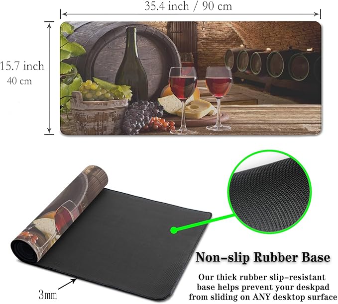 Pc Mouse Pad Wine Desktop Pad, Extra Large Mouse Pads Mans Office Accessories Gaming Desk Mats, Mousepad Large Waterproof Non-Slip Rubber Base, 35.4 X 15.7 inch for Work/Game/Office/Home