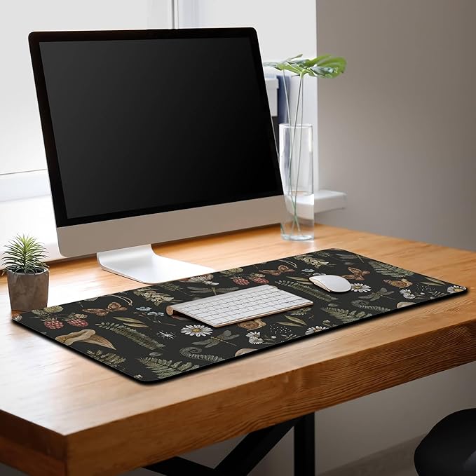 Office Desk Mat Desktop Pad Extra Large Mouse Pad Gaming Mousepad Mousepads XXL Non-Slip Rubber Base Waterproof with Stitched Edges 35.4" X 15.7" for Game Office, Vintage Woodland