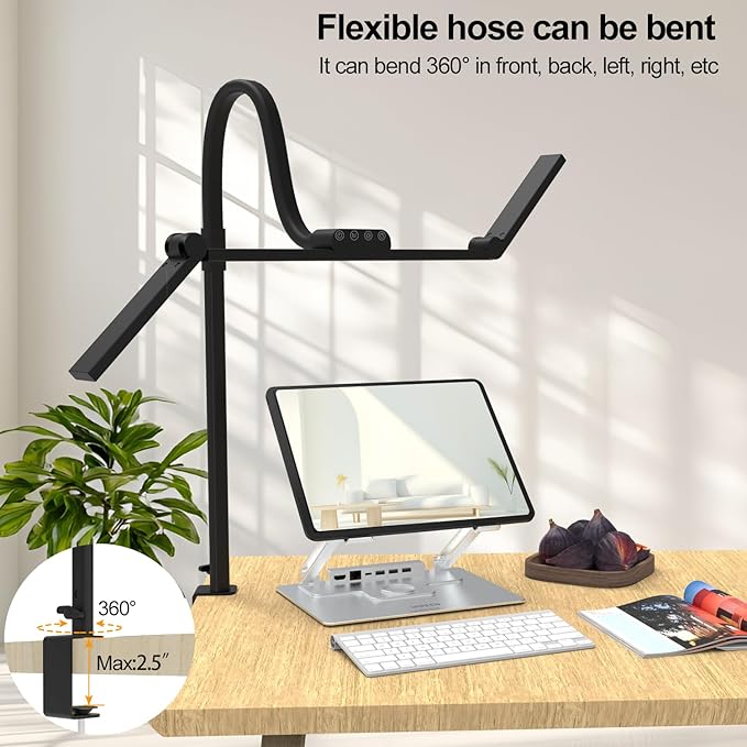 3 Light Bar Gooseneck Architect Desk Lamp with Clamp, 24W Bright Led Tall Overhead Desk Light for Home Office,Eye Care Reading Table Light for Desktop Working,Drafting,Reading
