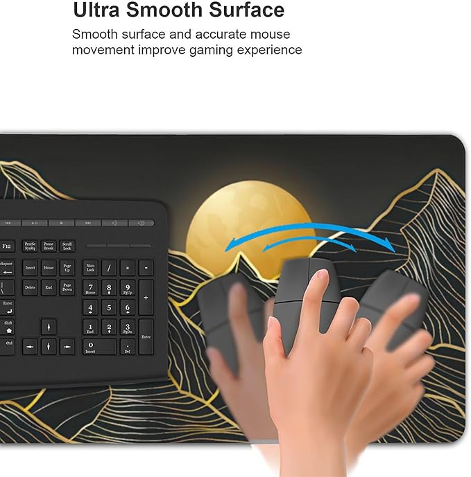 Mountain Line Art Large Mouse Pad, Vintage Aesthetic Gaming Desk Mat, XXL Keyboard Desk Pad Mat for Desktop, 35.4"x15.7" Non-Slip Base Big Mousepad with Stitched Edges