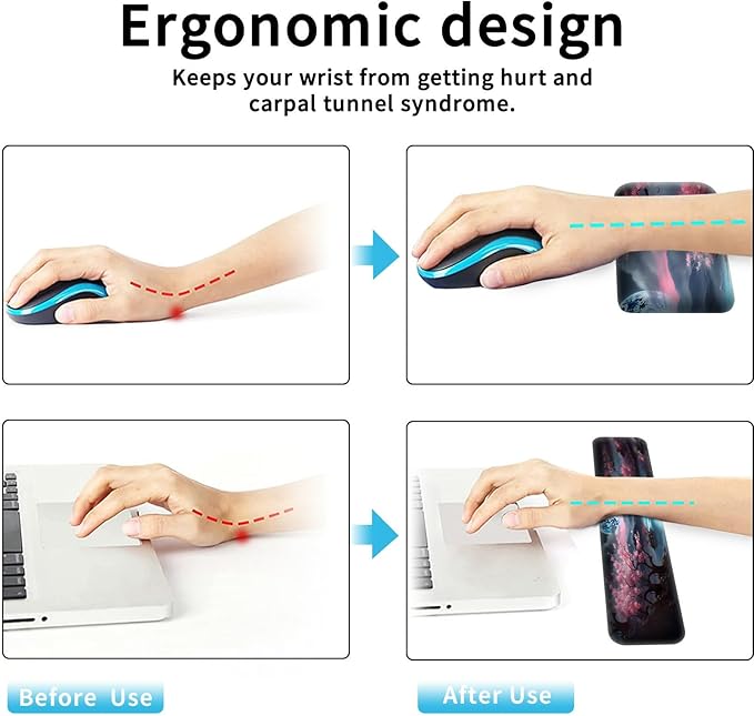 Large Gaming Mouse Pad+Memory Foam Ergonomic Keyboard Wrist Rest Support+Wrist Rest+Coaster, Extended Desk Pad Set, Stitched Edge Non Slip Desk Mat 4PC for Office & Home, Moon Cherry Blossom