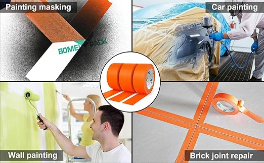 BOMEI PACK 3 Pack Orange Painters Tape, 2inch x 30yds, Multi Size Painting Masking Tape, Clean Release Paper Tape for Home and Office