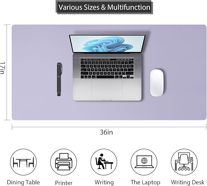 Mouse Pad Desk Protector Mat, Large PU Leather Office Desk Mat, Non-Slip Desk Pad for Keyboard and Mouse, Waterproof Desk Blotter Pad for Writing, Smooth Laptop Desk Pads, Violet Tulip (17’’X36’’)