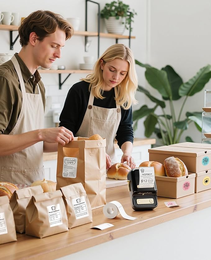 NIIMBOT B21 Inkless Label Maker, Portable Thermal Label Printer for Clothing, Address, Business, Compatible with iOS & Android, with 1 Pack 50x30mm White Label, Black