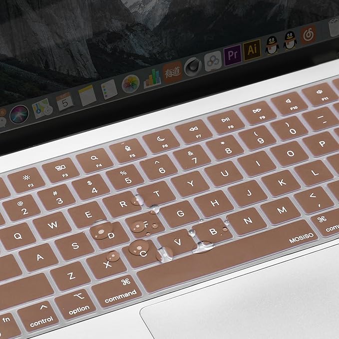 MOSISO Keyboard Cover Skin Compatible with MacBook Air 15 inch M3 A3114 M2 A2941/Air 13.6 A3113 A2681/Pro 14/16 M4 M3 M2 M1, Caramel Brown