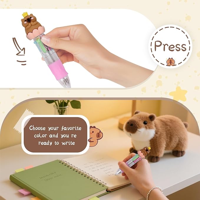 CZWZ 30Pcs Mini Multicolor Pens in One 4-in-1 Cute Pens Bulk for Kids, Ballpoint Pen for Birthdays and Children's Parties, Fun Gifts Assorted Ink Kawaii Pen(Capybara)