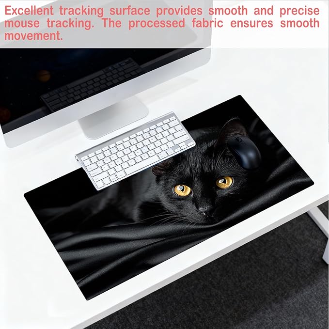Nuxovilar Professional Large Mouse Pad & Computer Game Mouse Mat (35.4x15.7IN, Mysterious Black Cat Art) (90 * 40cm Mysterious Black Cat)