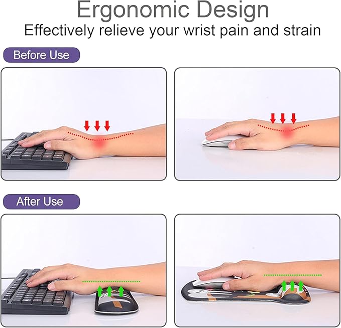 Mouse Pad and Keyboard Wrist Rest Support, with Non-Slip PU Base,Gel Mouse Pad with Coaster,Pain Relief for Gaming, Computer,Office -Marble 2