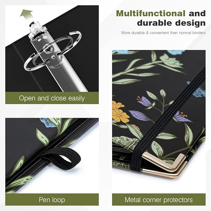 Ospelelf Small Three Ring Binder 2 Inch, Floral Round Ring Clipboard Binder with 5 Tab Dividers, File Folder Labels, for School and Office Supplies