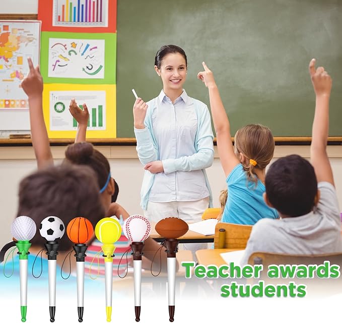 Lincia 24 Pcs Sport Funny Pen Hoop Ballpoint Novelty Bulk Plastic Sports Soccer Basketball Baseball Football Tennis Golf Themed Pen for Birthday Party School Award Party Favor Supplies(Assorted)