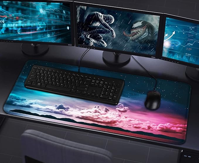 Large Mouse Pad, Gaming Mousepad, 31.5x15.7x0.12 in Extended Mouse Mat Non-Slip Spill-Resistant Desk Pad with Special-Textured Surface, Anti-Fray Stitched Edges for Esports Pros/Office/Home