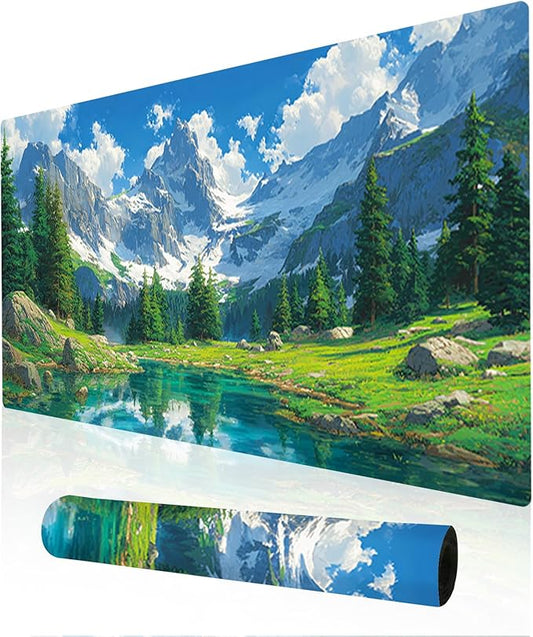 Nuxovilar Professional Large Mouse Pad & Computer Game Mouse Mat (35.4x15.7IN, Fresh Landscape with Lake & Mountains Art) (90 * 40cm Fresh Landscape)