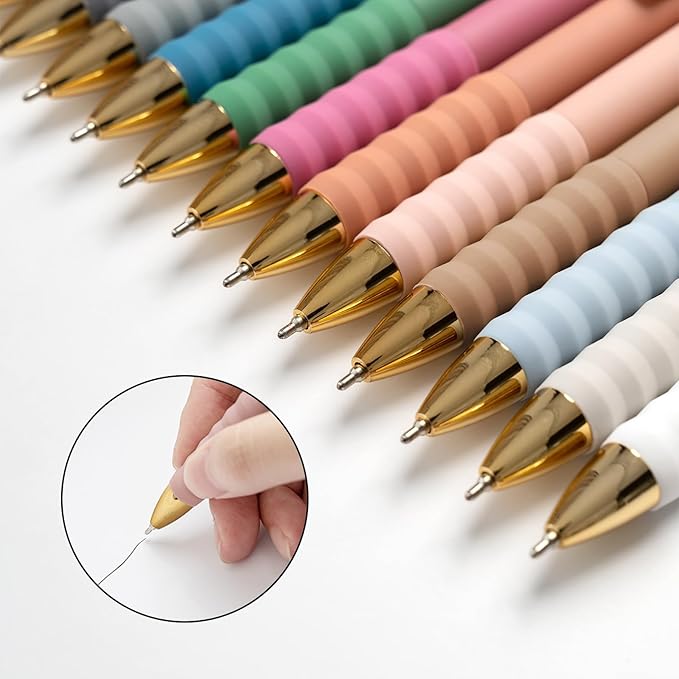 Linbsunne Ballpoint Pens Black Medium Point 1mm Pen with Super Soft Grip Ball Point Pen for Men Women Retractable Pens (Style2, 12-Count)