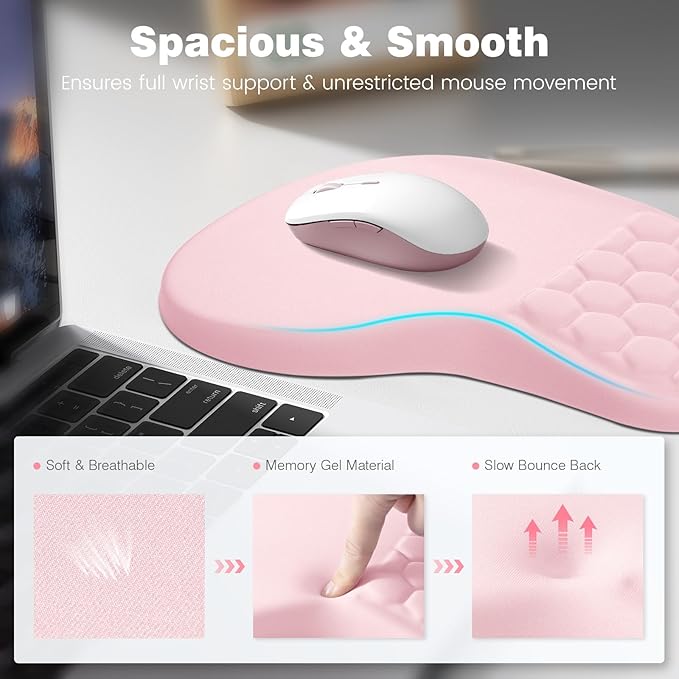 Ospelelf Ergonomic Mouse Pad and Keyboard Stand Wrist Rest Set, Memory Foam Comfort, Pain Relief for Typing, Office Desk Accessories, Pink