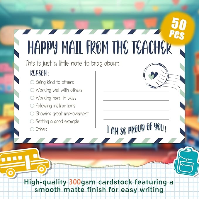 LOVEDMORE Happy Mail from Teacher to Students Incentive Cards, Teacher Mail for Elementary Classroom Rewards