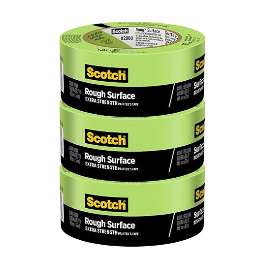 Scotch Rough Surface Painter's Tape 2060-48MP, 1.88 in x 60.1 yd (48mm x 55m), 3-Pack – Strong Adhesive, Clean Removal, Tear-Resistant Masking Tape, for Brick, Concrete, Stucco, Textured Surfaces