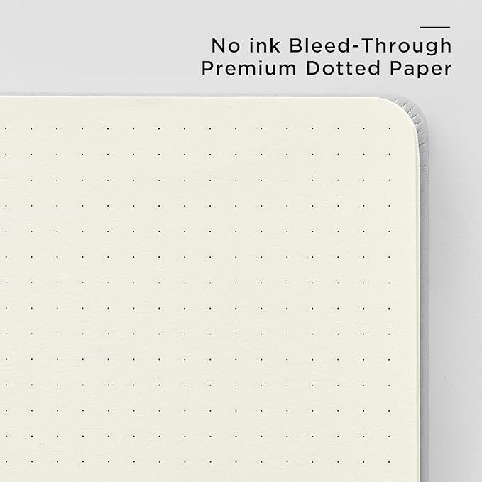 &And Per Se Dotted Journal Notebook, A5 Hardcover Leather Bullet Dotted Journal, 160 Pages 100 gsm Thick Paper, 3 Sheets of Stickers Included- 5.7'' x 8'' (Grey)