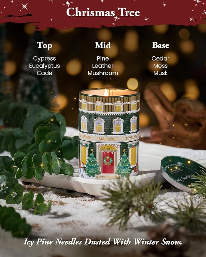 M&SENSE Christmas Scented Candles Pine Scented Candle, Winter Candle Soy Wax, 11.3oz 70 Hour Clean Burn Holiday Candles for Home, Winter Relaxing Aromatherapy Candle Gifts for Thanksgiving