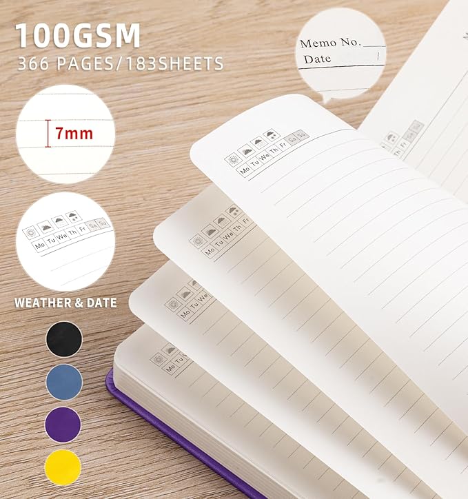 Lined Journal Notebook 365 Pages, A5 Leather Journals for Writing Women & Men, Hardcover Notebook with 100GSM Thick Paper, Daily Journal Notebook for Travel, Work, School, Note Taking, College Ruled