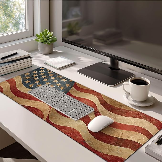 Mouse Pad XL Large Desk Mat 31.5 x 11.8 Inch American Flag Extended Keyboard Pad Non Slip Computer Mat Waterproof Gaming Mouse Pad Vintage Patriotic Mousepad for Office Home