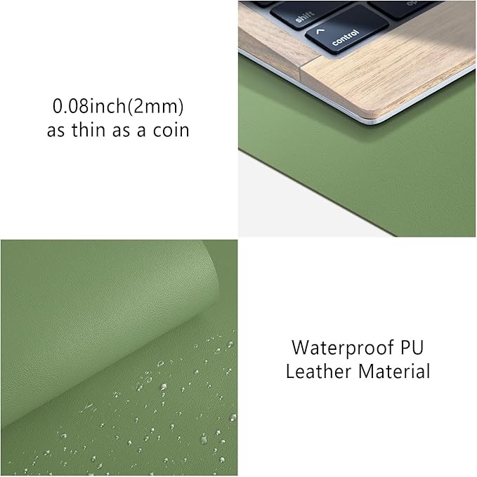 Leather Desk Pad Protector, Mouse Pad, Non-Slip Computer Mat for Desk, PU Leather Office Desk Mat for Home & Office, Waterproof Laptop Desk Blotter for Keyboard and Mouse, Olive Green (15.7''X31.5'')