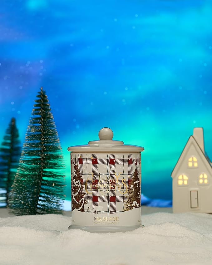 M&SENSE Christmas Candles Warm Sweater Scented, 12.7oz 75 Hours Slow Burn, Organic Soy Wax Double Wick, Non Toxic Aromatherapy Jar Candles for Stress Relief, Cozy Winter Holiday Candles for Home