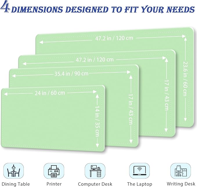 Non-Slip Desk Pad, 24" x 14" Large Mouse Pad, PU Leather Desk Mat with Suede, Laptop Desk Pad, Waterproof Keyboard Pad, Desk Blotter for Office/Home/Decor (Light Green)