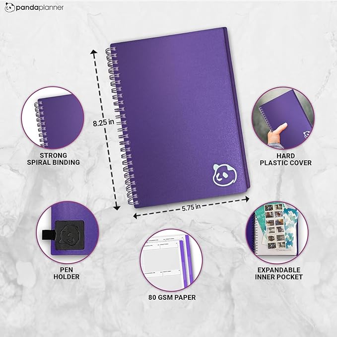 Panda Planner 2025-2026 Undated Weekly Planner – Spiral Notebook 5.75" x 8.25" with 52 Weeks, Habit Tracker & Weekly To-Do Lists – Academic Planner & Productivity Organizer for Home, Office & School (Purple)