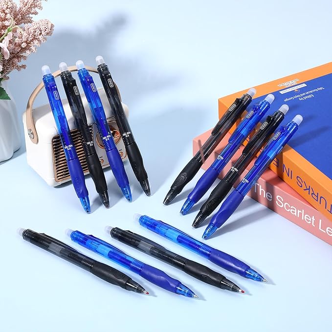 12 Pack Erasable Ink Pens, 0.5mm Fine Point Click Retractable Pens for Writing Black & Blue Ink for Sudoku Crossword Puzzles Office School Supplies