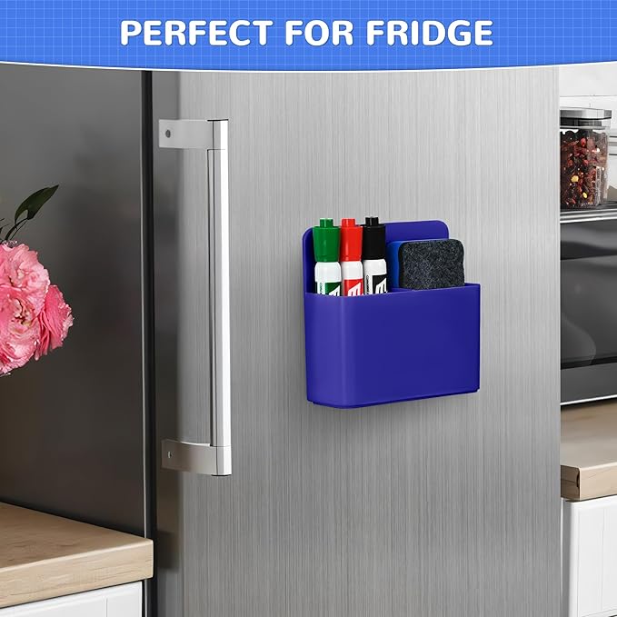 Magnetic Dry Erase Marker Holder, Magnetic Pen Marker Holder for Whiteboard, Fridge, Locker Accessories, School, Office, Home, Magnet Pen Cup,1 Pack, Dark Blue