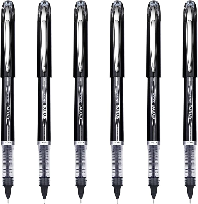 EYEYE Black Pen Roller Ball Needle Tip 0.5mm Quick Dry, 6 Pack Liquid Ink Rollerball Pens Extra Fine Point Smooth Writing Pens for Journaling, Note Taking, Office, School Supplies