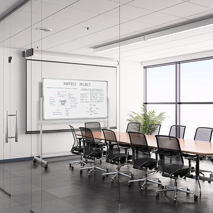 Large Rolling White Board, 48x36 in Double-Sided Mobile Whiteboard, maxtek Reversible Magnetic Dry Erase Board Easel Standing Whiteboard on Wheels Portable Board for Office Classroom and Home, Silver