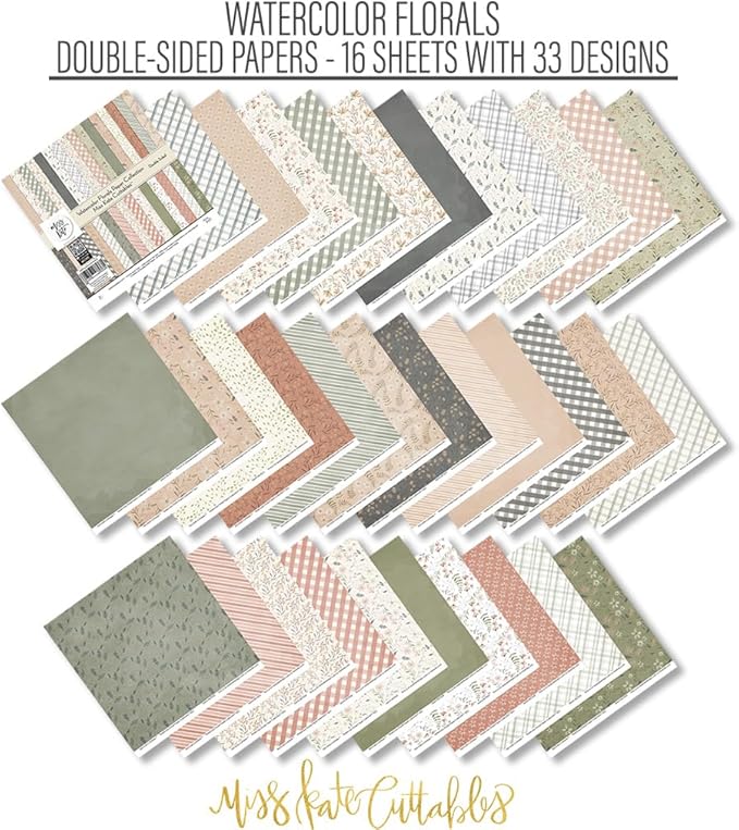 Pattern Paper Pack - Watercolor Florals - 12x12 Scrapbook Paper 12x12 Floral Scrapbook Card Making Crafting Scrapbooking - by Miss Kate Cuttables