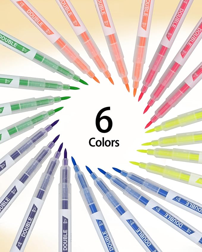 24PCS Pastel Highlighters Pens Set, Double-Ended Colourful Highlighters,Broad and Fine Point Tips, Highlighter Marker Pens for Writing Drawing Office School Supplies Stationery