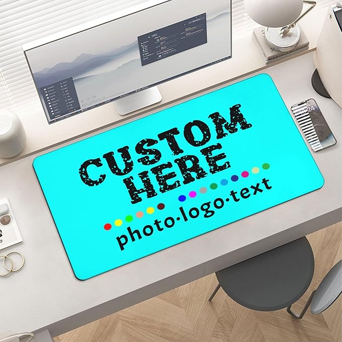 Personalized Mouse Pad Custom Image Text Logo Laptop Desk Mat Customized Non-Slip Waterproof Office Desk Accessories for Women/Men Customized Funny/Cool Cyan Mouse Pad 30 cm×70 cm