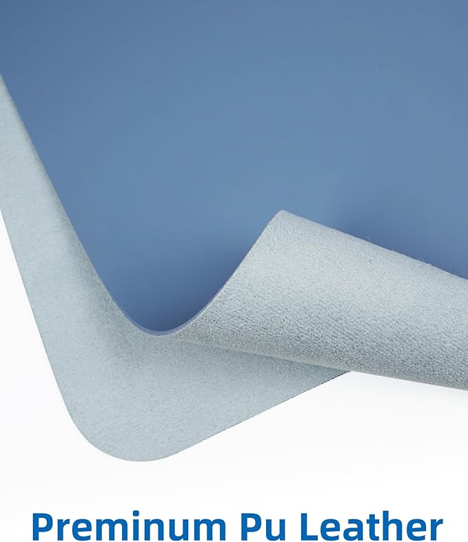 Leather Desk Pad Blotter,Mouse Pad,Office Desk Mat, Non-Slip PU Leather Desk mat,Large Desk mat,Waterproof Keyboard mat for Office/Home/Decor (Grey Blue,35" x 17")