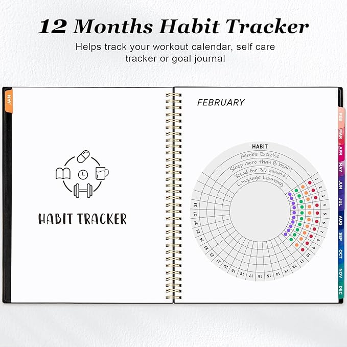 Oucaru 2026 Planner, Weekly and Monthly Planning Calendar, Jan 2026 - Dec 2026, 6.3" x 8.5", Spiral Bound, 12 Habit Trackers & Monthly Tabs, 2 Storage Pockets, Perfect for Office Home School Supplies