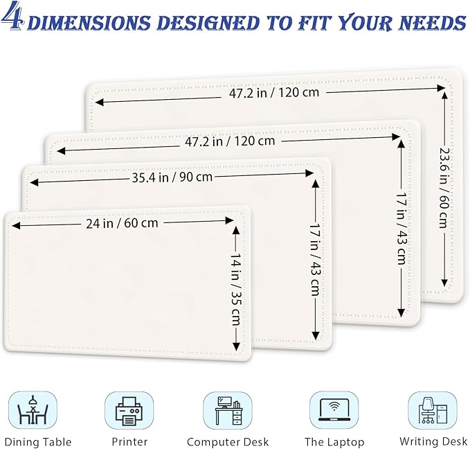 Non-Slip Desk Pad, 24" x 14" Large Mouse Pad, PU Leather Desk Mat with Suede, Laptop Desk Pad, Waterproof Keyboard Pad, Desk Blotter for Office/Home/Decor (Ivory White)