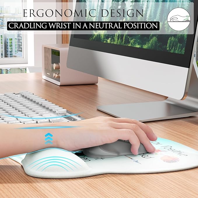 MROCO Ergonomic Mouse Pad with Gel Wrist Rest, Comfortable Mousepad with Smooth Wrist Support Surface and Non-Slip PU Base for Pain Relief, Computer, Laptop, Office & Home, 9.4 x 8.1 in, Feather Arrow