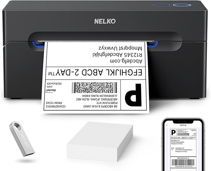 Nelko Bluetooth Thermal Shipping Label Printer, Wireless 4x6 Shipping Label Printer for Small Business, Support Android, iPhone and Windows, Widely Used for Amazon, Ebay, Shopify, Etsy, USPS
