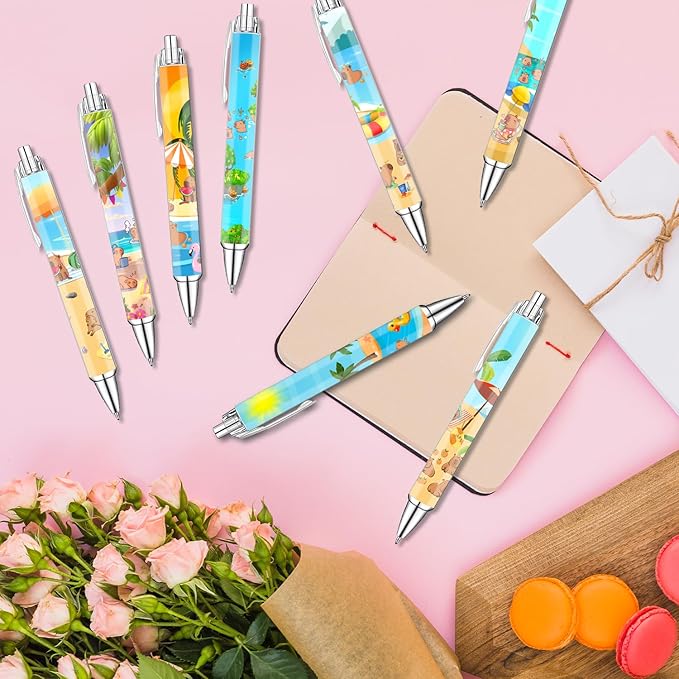 Idealmuzik 8-Pack Capybara Gel Pens – Cute Animal Pens with Unique Capybara Designs, Smooth Writing Ink Pens for School, Office, Journaling, Fun Gift for Kids, Teens & Capybara Lovers